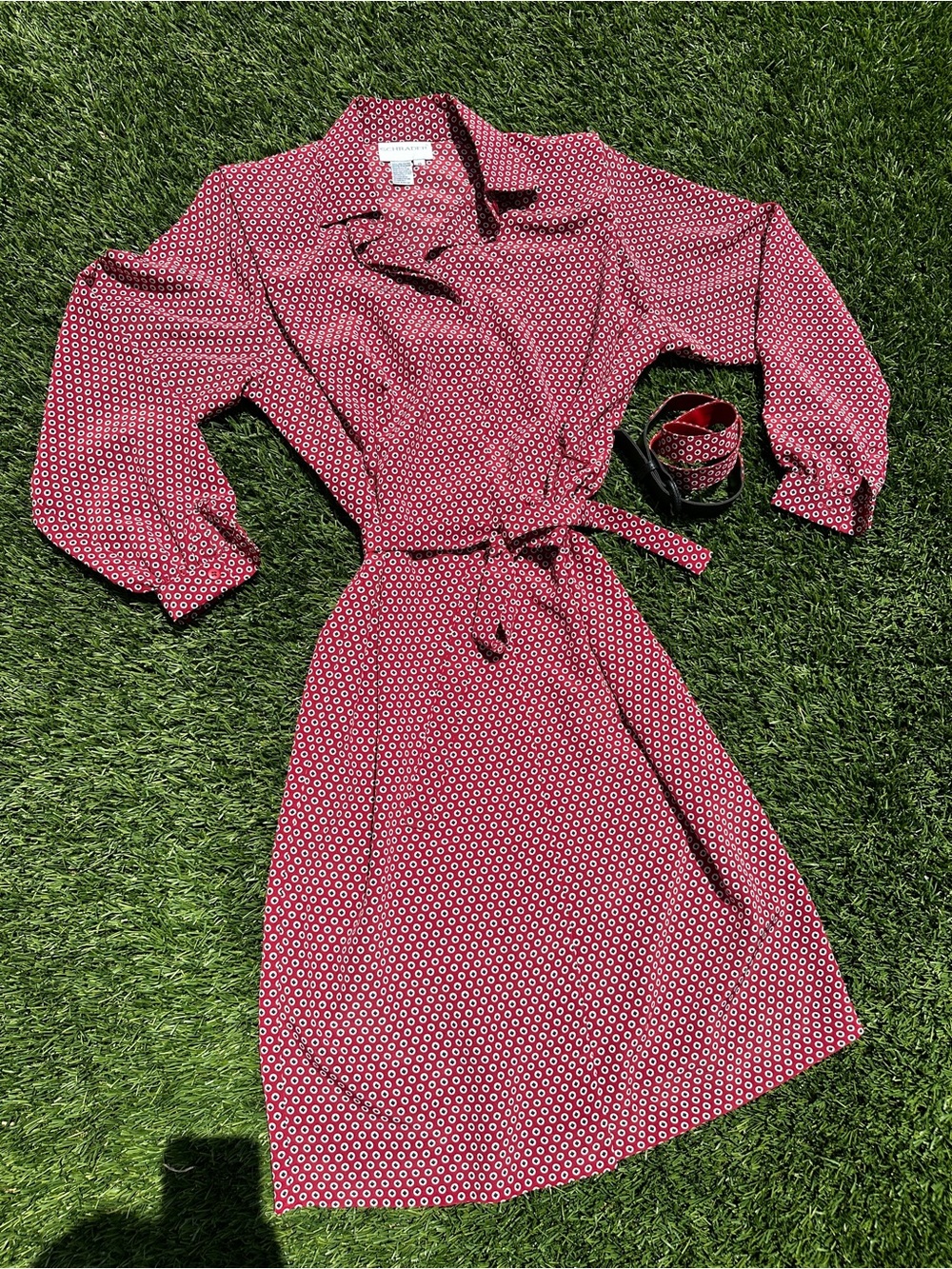 Schrader Vintage 90s Geo Print Long Sleeve Wrap Belt Midi Dress - Size 10